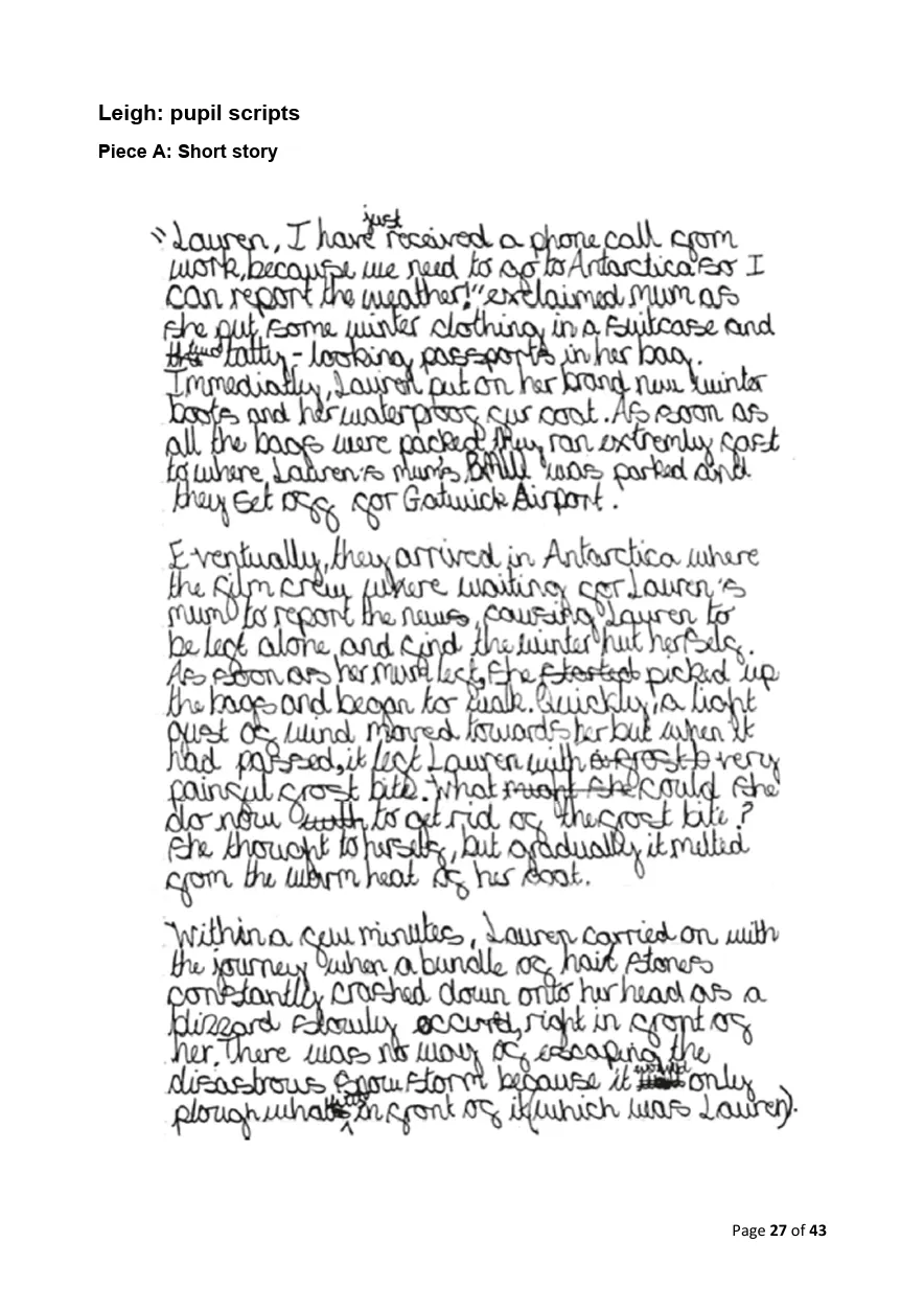 Year 6 Leigh short story script in the upload dropzone
