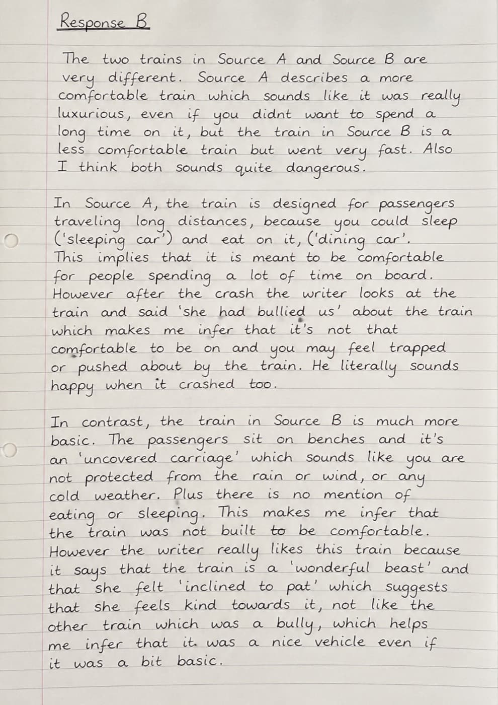 Handwritten AQA Paper 2 Question 2 Response B, published as a Level 3 summary comparison