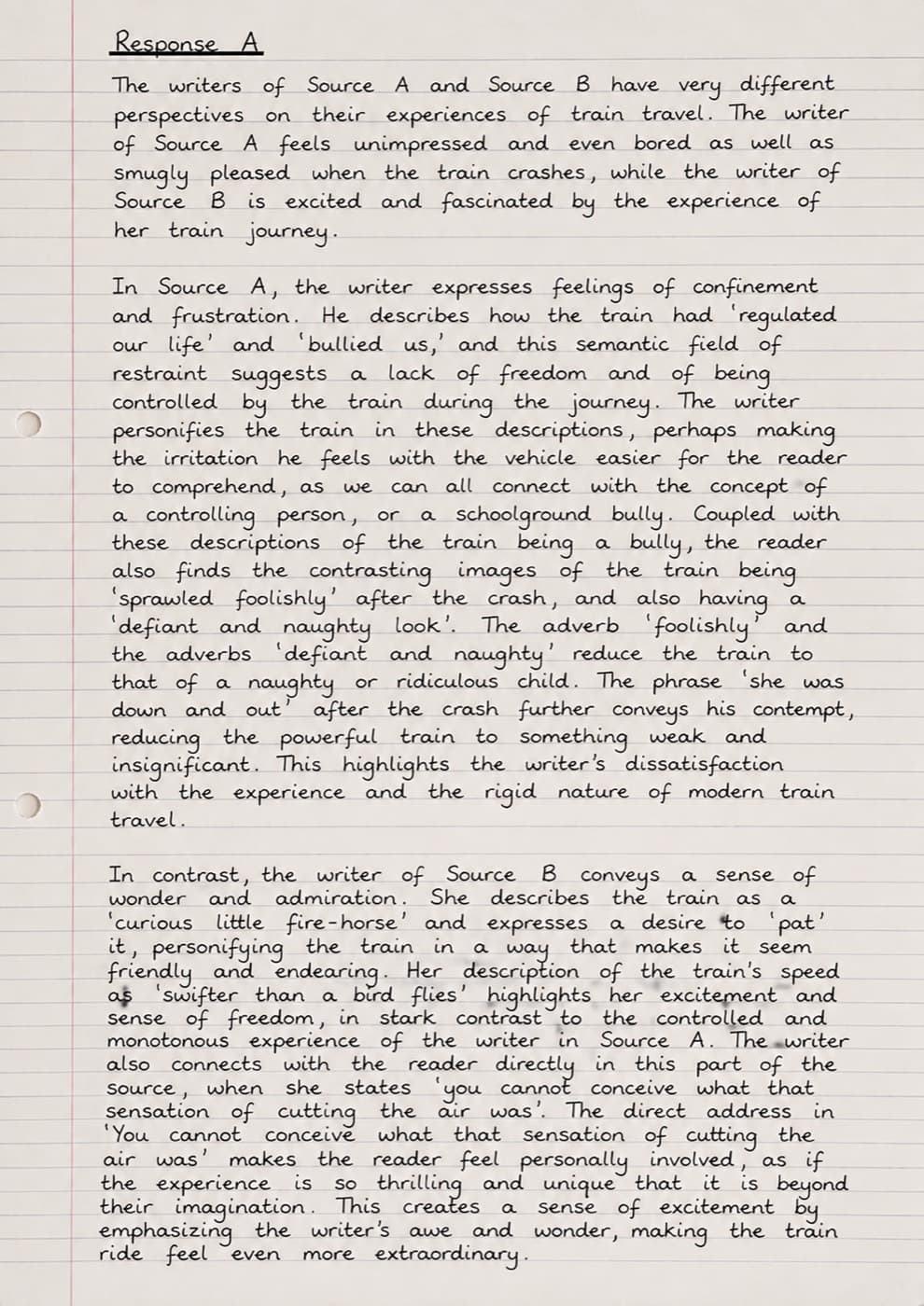 Handwritten AQA Paper 2 Question 4 Response A, published as a Level 4 comparison of perspectives